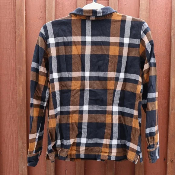 Patagonia Organic Cotton Orange & Black Plaid Flannel Button Up Shirt 8 Women - Picture 2 of 13